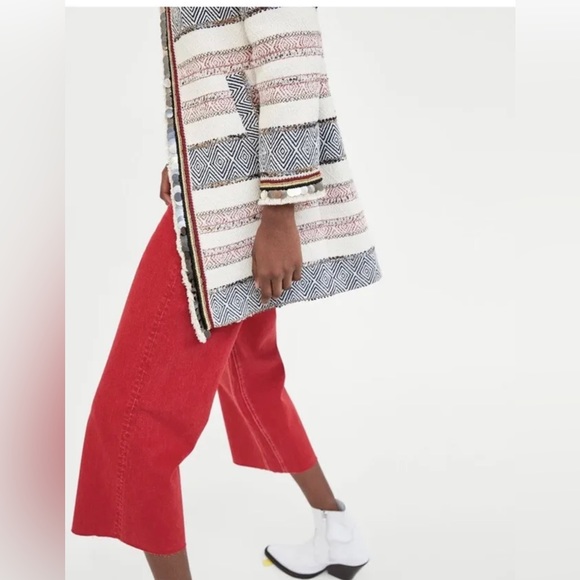 Zara Tweed Coat Small, Beaded Tweed Cost Zara Woman, Long Jacket Tweed - Picture 4 of 6